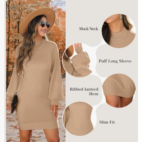 Mock Neck Ribbed Long Sleeve Bodycon Pullover Mini Sweater Dress - Picture 5 of 13
